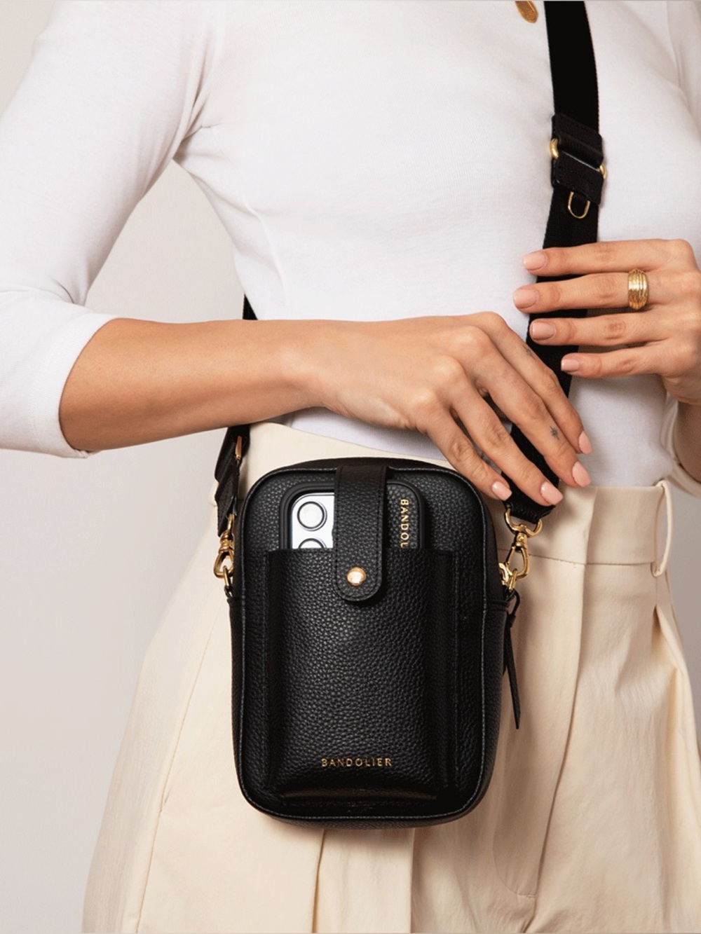 Bandolier Dillon Crossbody Bag in Black and Gold - Picture 2 of 16